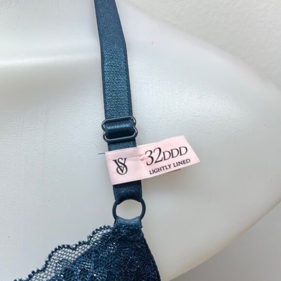 🔥Victoria's Secret Blue Lace Push-Up Bra Sz 32DDD New - Picture 2 of 5